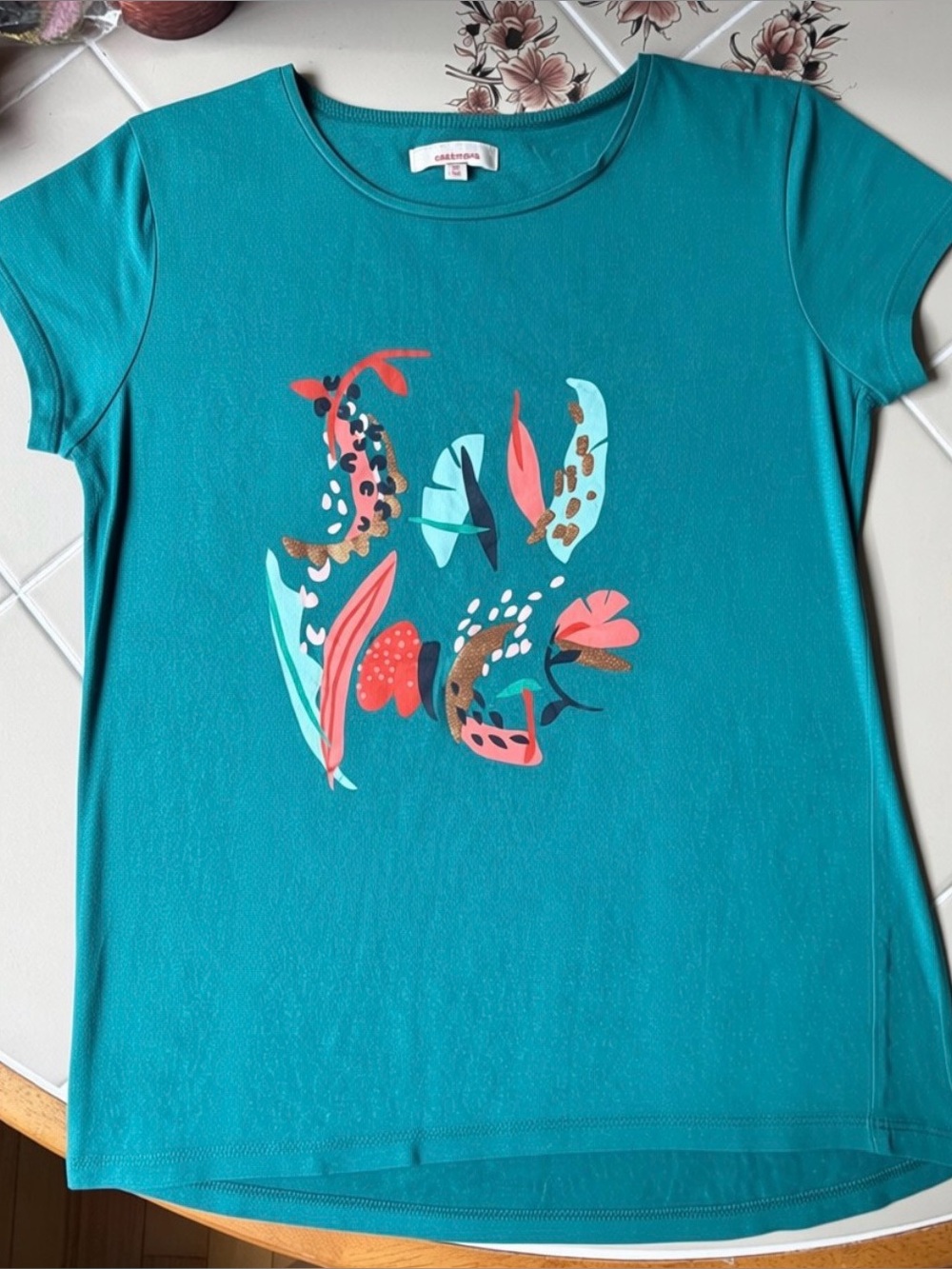 SET OF 2 Catimini Teal & Light Pink Tropical Graphic Tee